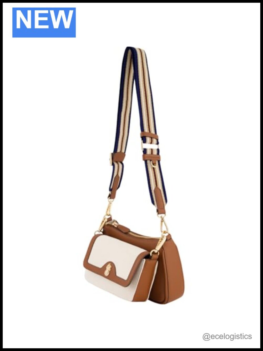 Double Crossbody Bag Canvas Leather Trim Adjustable Strap